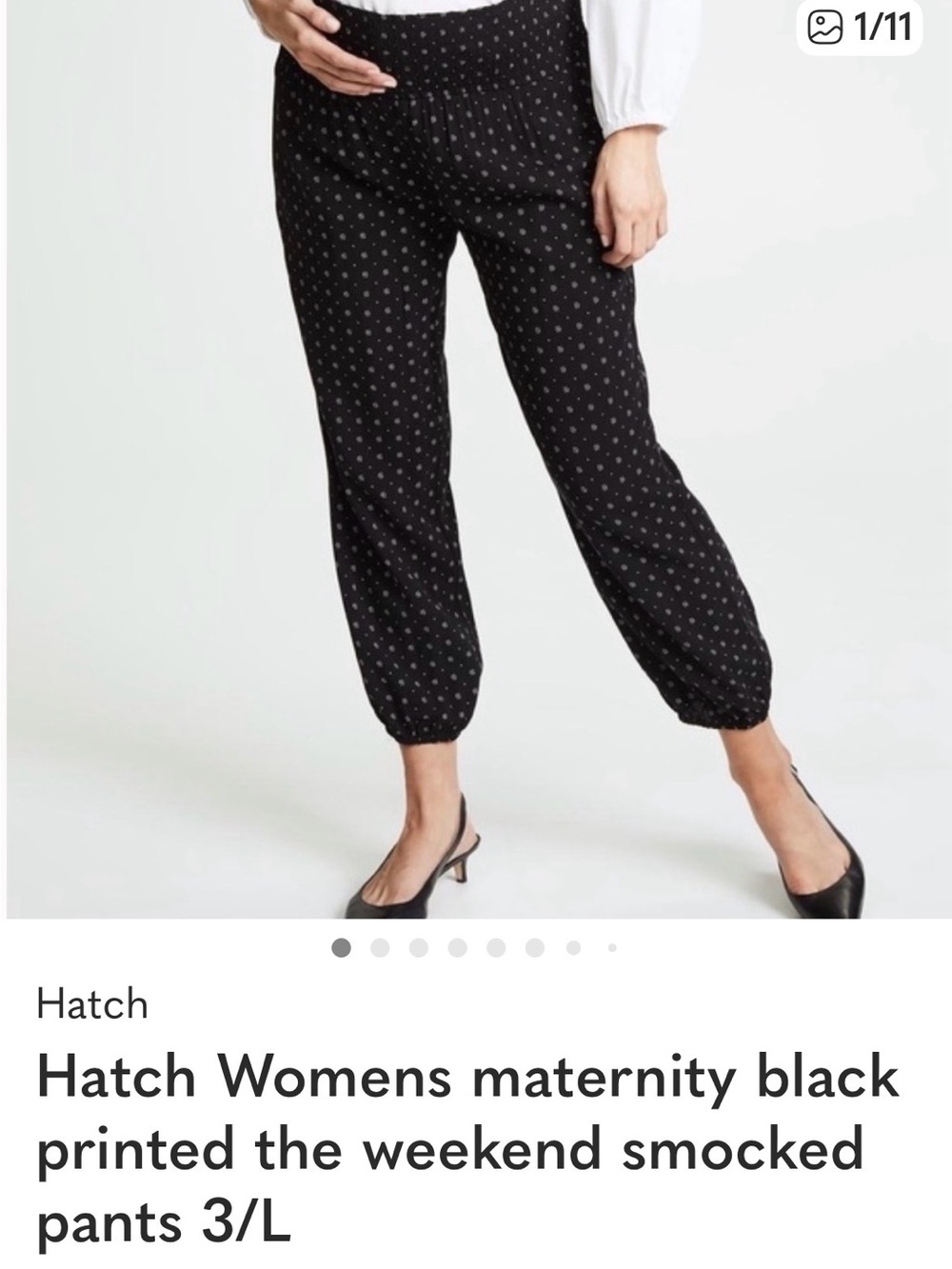Hatch Black Micro Print Smocked-Waist Joggers